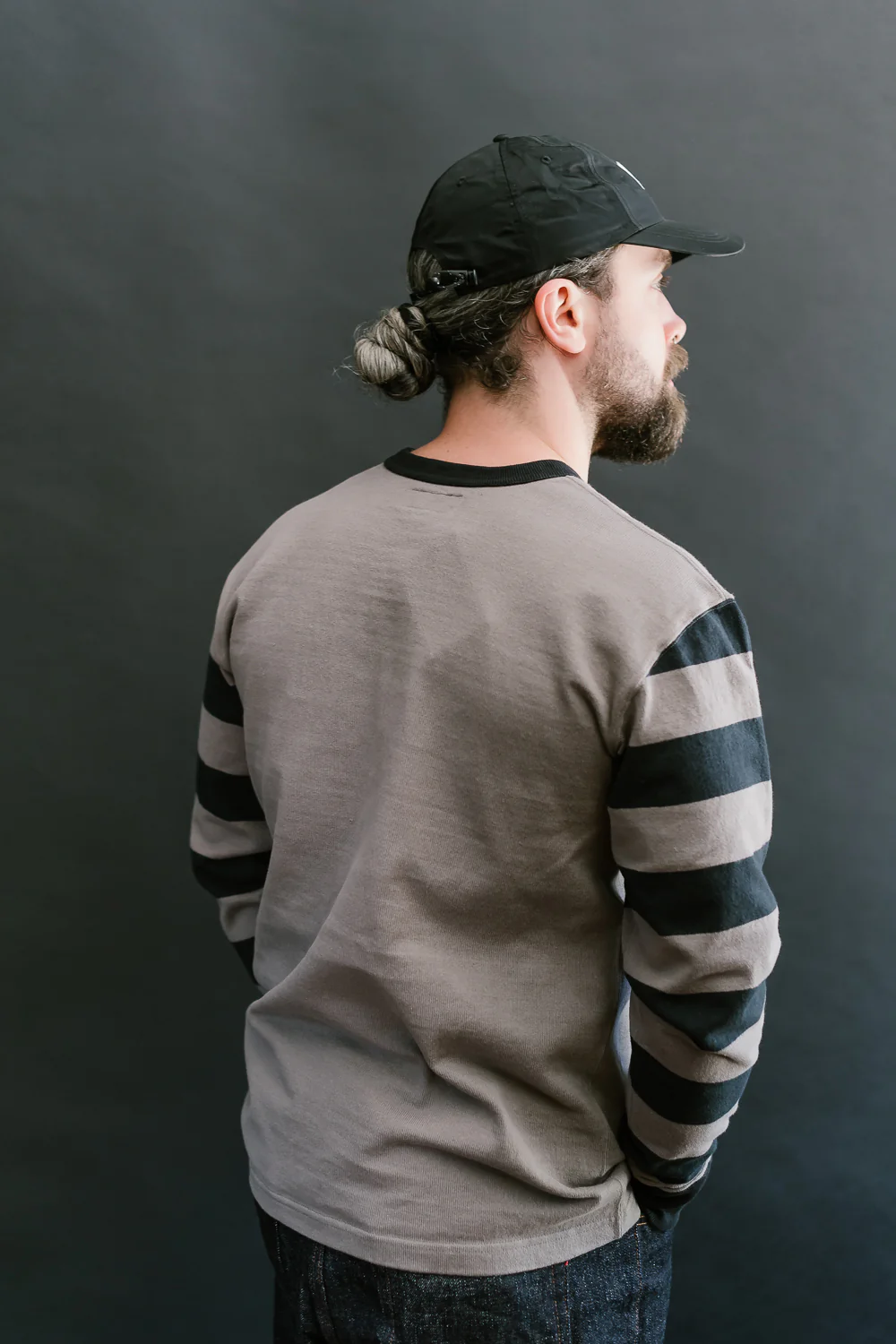 IHTB-12-GRY -  11oz Cotton Knit Long-Sleeved Sweater - Grey Body, Black Stripes - Image 10