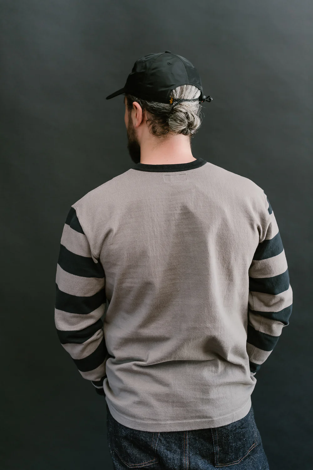IHTB-12-GRY -  11oz Cotton Knit Long-Sleeved Sweater - Grey Body, Black Stripes - Image 11