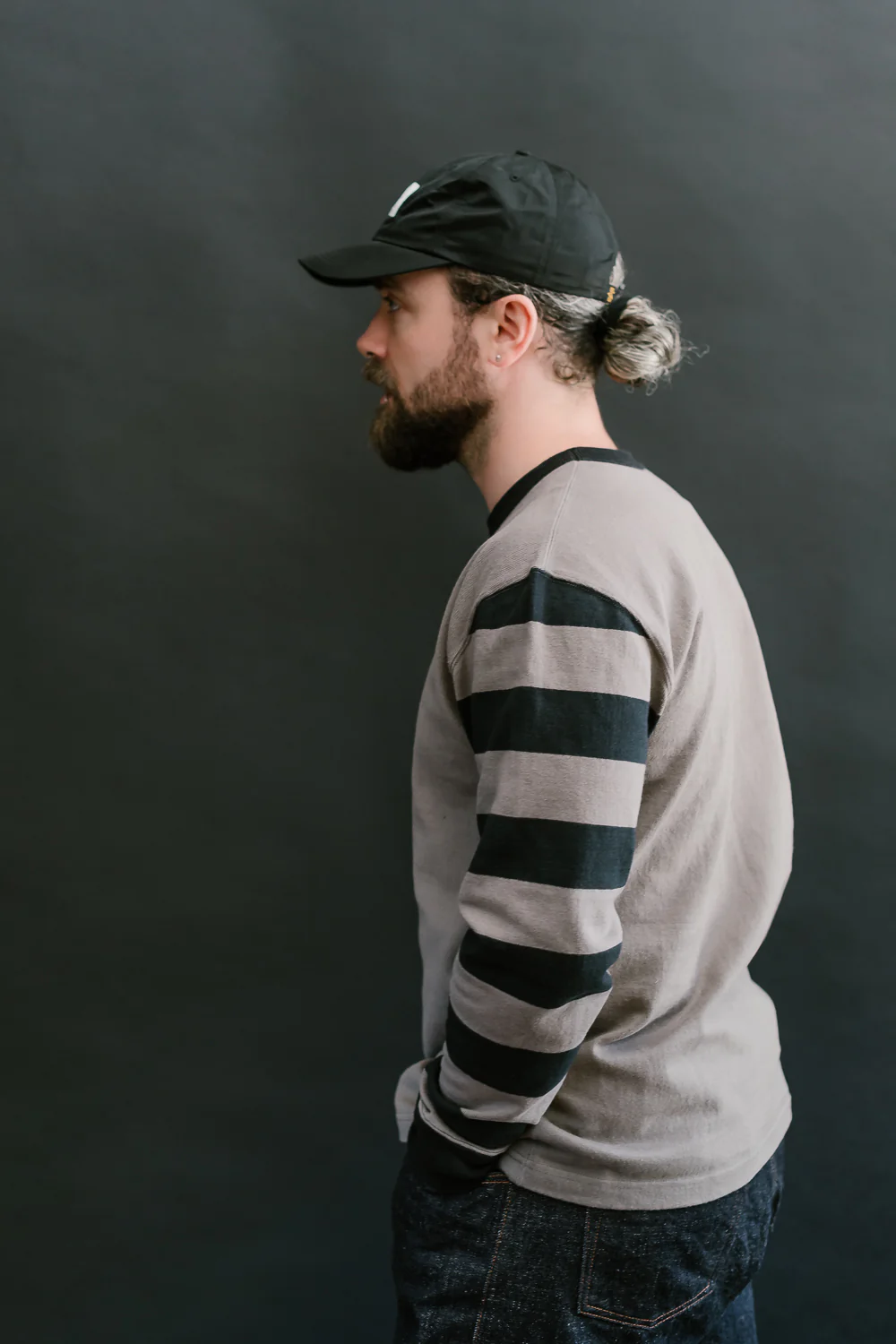 IHTB-12-GRY -  11oz Cotton Knit Long-Sleeved Sweater - Grey Body, Black Stripes - Image 12