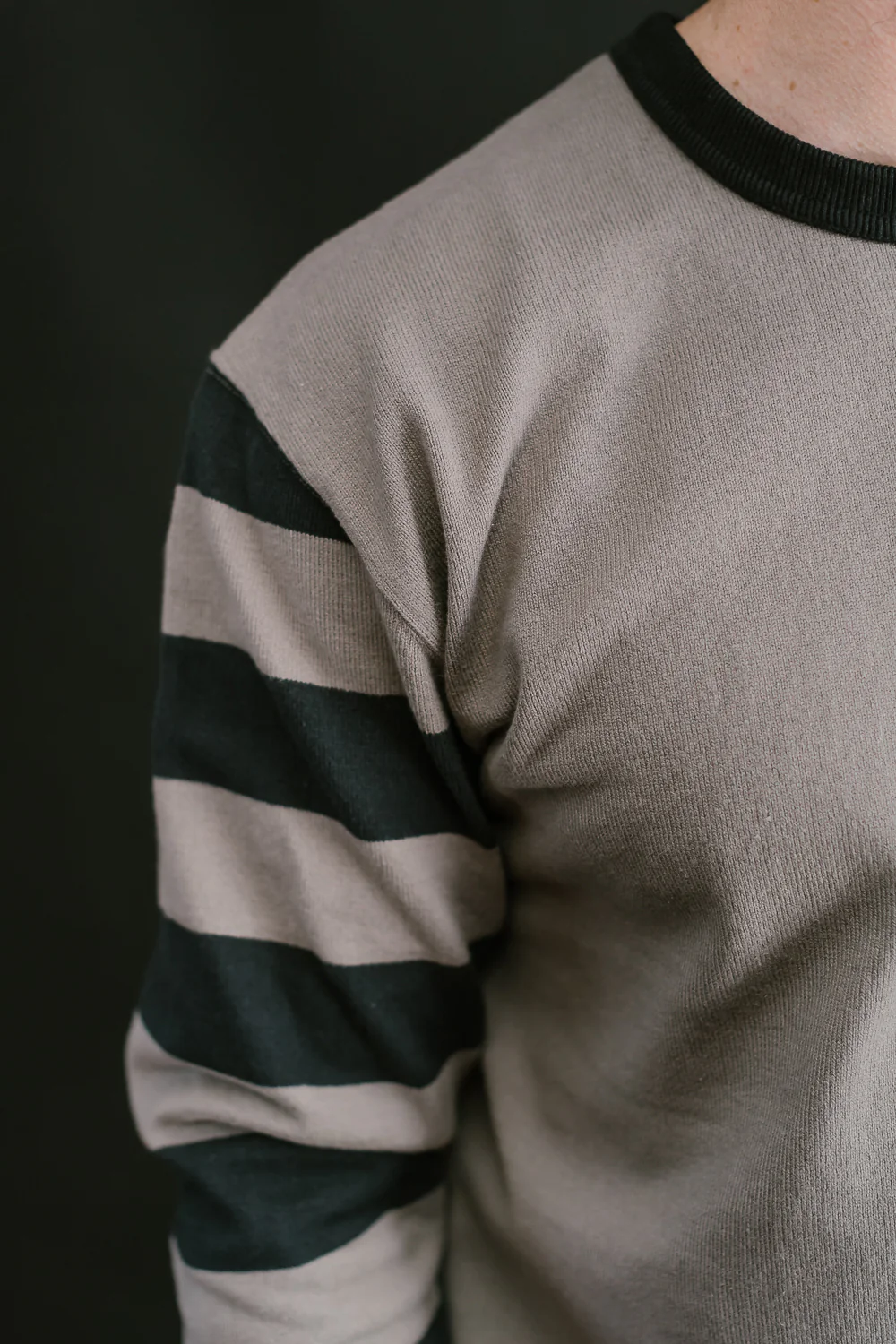 IHTB-12-GRY -  11oz Cotton Knit Long-Sleeved Sweater - Grey Body, Black Stripes - Image 18