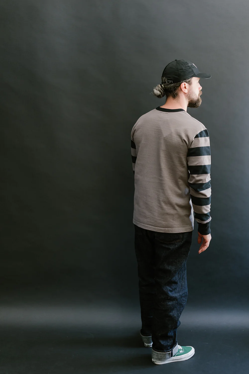 IHTB-12-GRY -  11oz Cotton Knit Long-Sleeved Sweater - Grey Body, Black Stripes - Image 7