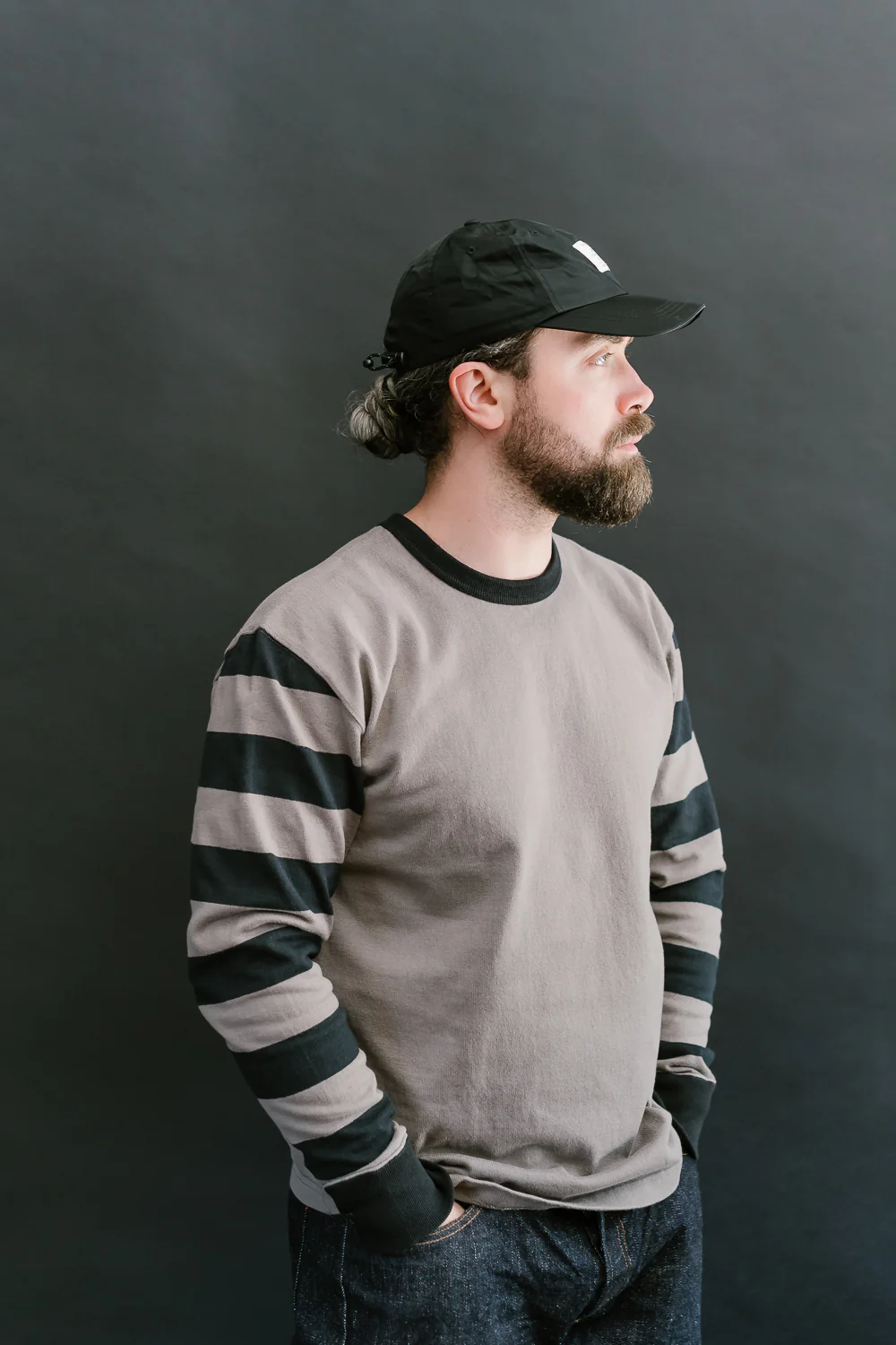 IHTB-12-GRY -  11oz Cotton Knit Long-Sleeved Sweater - Grey Body, Black Stripes - Image 9