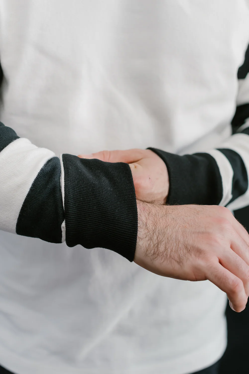 IHTB-12-WHT -  11oz Cotton Knit Long-Sleeved Sweater - White Body, Black Stripes - Image 5