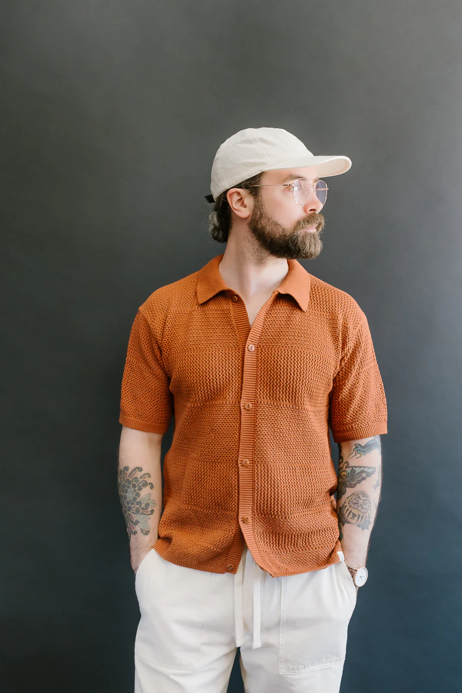 KNITSHIRT01.812 - Organic Cotton Crochet Shirt - Caramel - Image 10