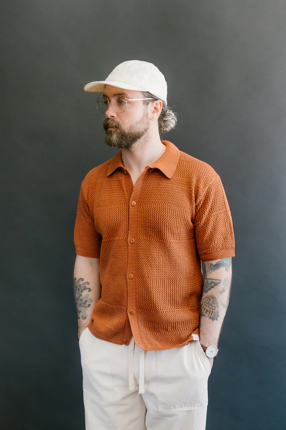 KNITSHIRT01.812 - Organic Cotton Crochet Shirt - Caramel - Image 11