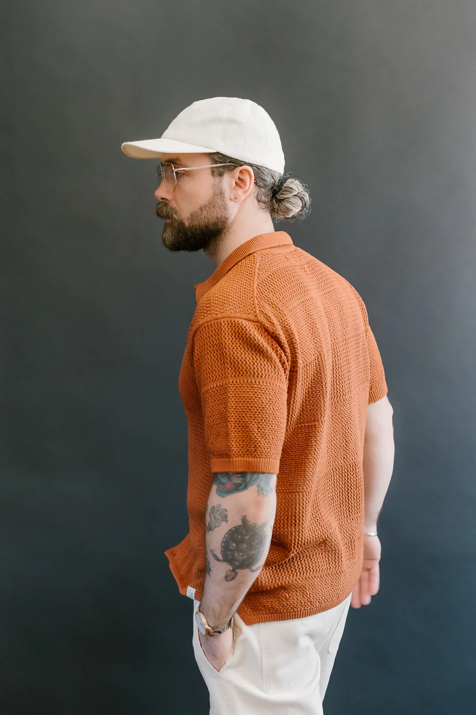 KNITSHIRT01.812 - Organic Cotton Crochet Shirt - Caramel - Image 12