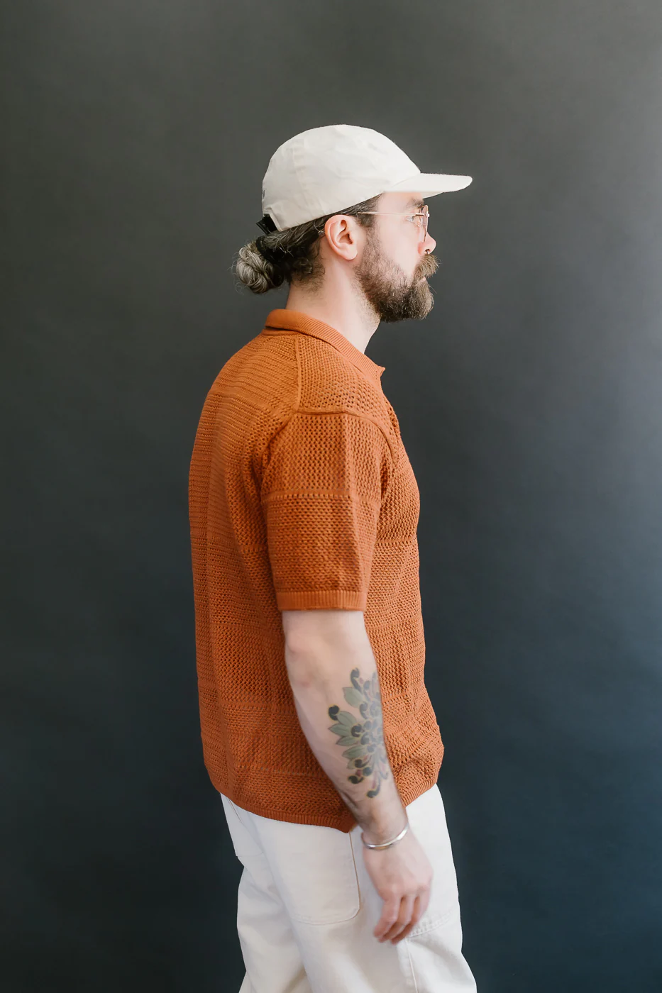 KNITSHIRT01.812 - Organic Cotton Crochet Shirt - Caramel - Image 14