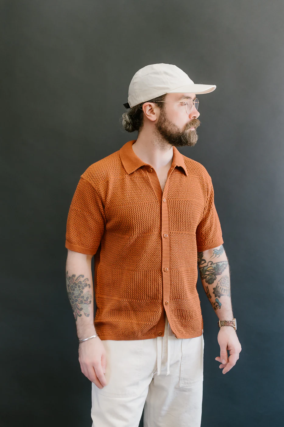 KNITSHIRT01.812 - Organic Cotton Crochet Shirt - Caramel - Image 15