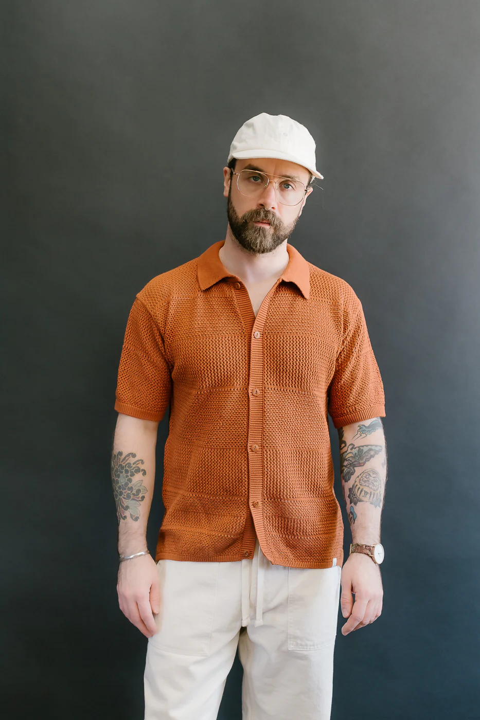 KNITSHIRT01.812 - Organic Cotton Crochet Shirt - Caramel - Image 16