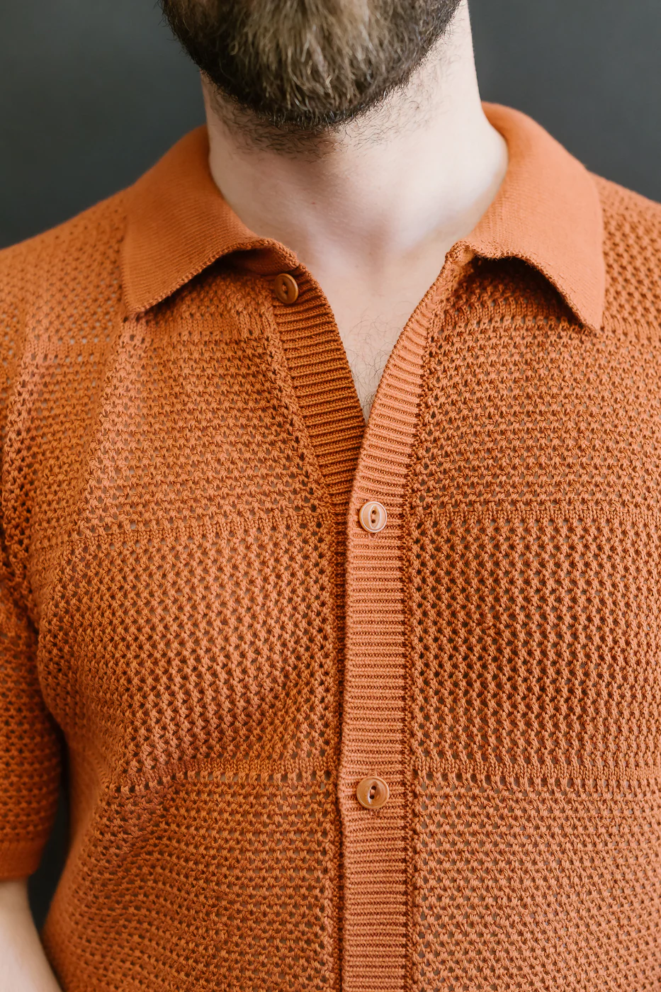 KNITSHIRT01.812 - Organic Cotton Crochet Shirt - Caramel - Image 17