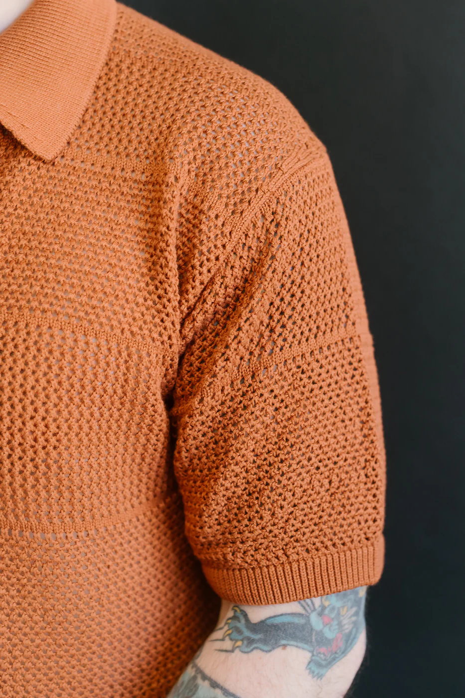 KNITSHIRT01.812 - Organic Cotton Crochet Shirt - Caramel - Image 18