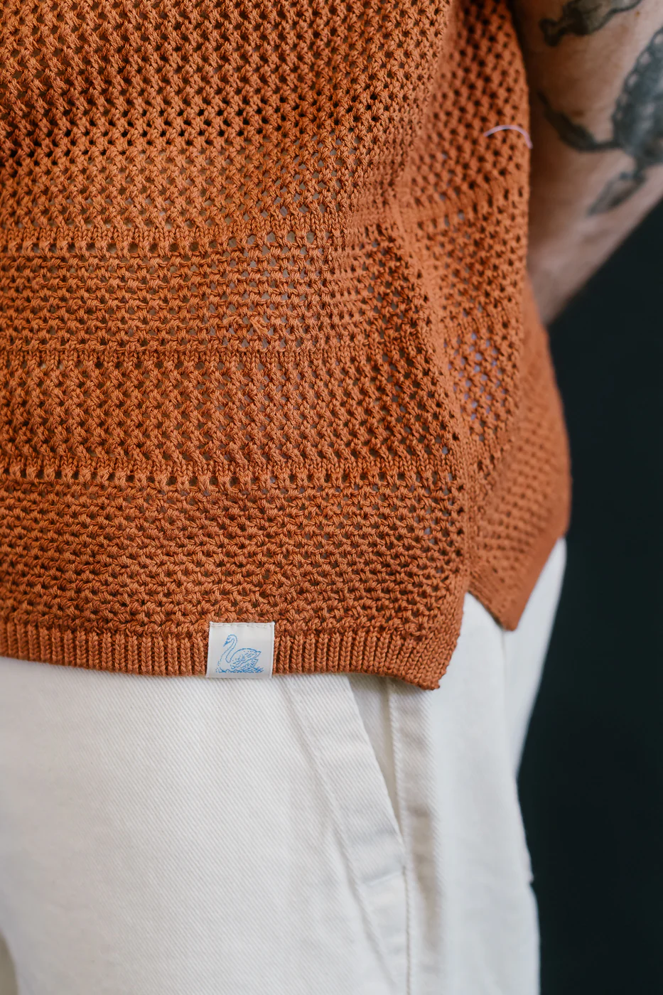 KNITSHIRT01.812 - Organic Cotton Crochet Shirt - Caramel - Image 6