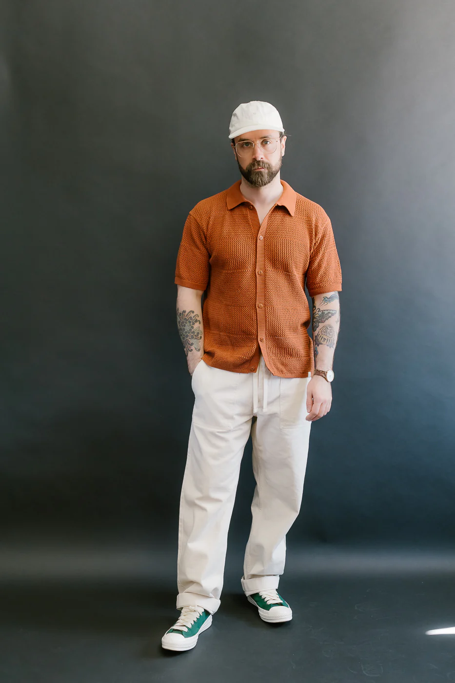 KNITSHIRT01.812 - Organic Cotton Crochet Shirt - Caramel - Image 7