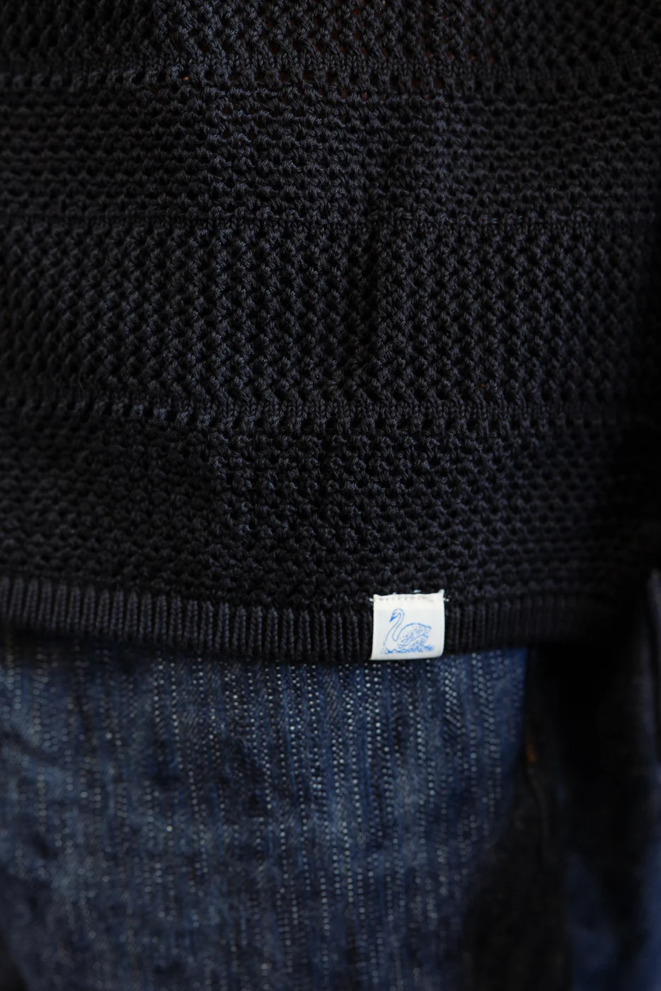 KNITSHIRT01.99 - 1960s Crochet Cotton Short Sleeve Shirt - Deep Black - Image 21