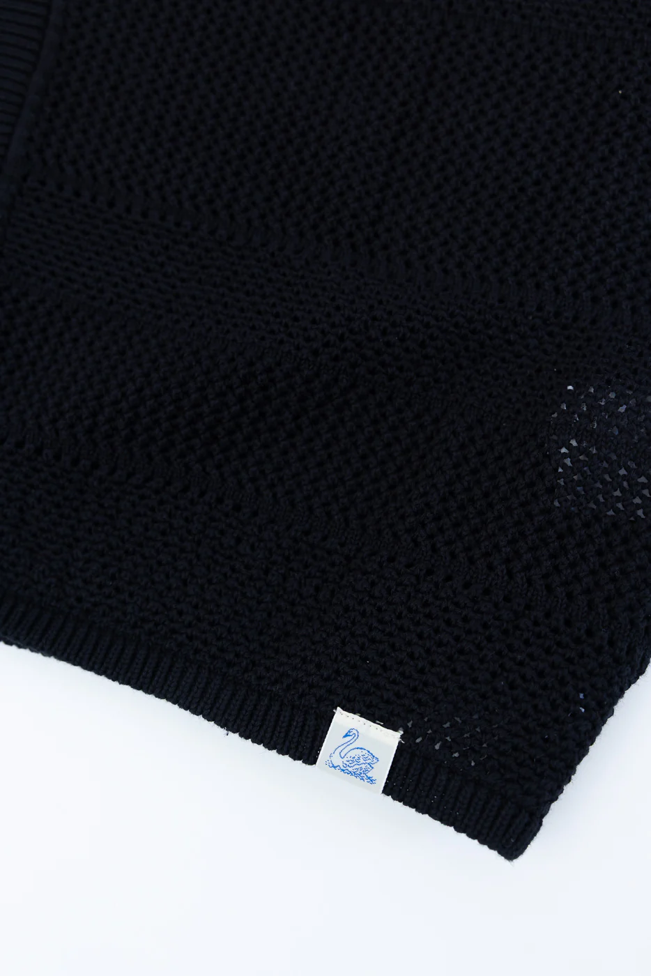 KNITSHIRT01.99 - 1960s Crochet Cotton Short Sleeve Shirt - Deep Black - Image 3
