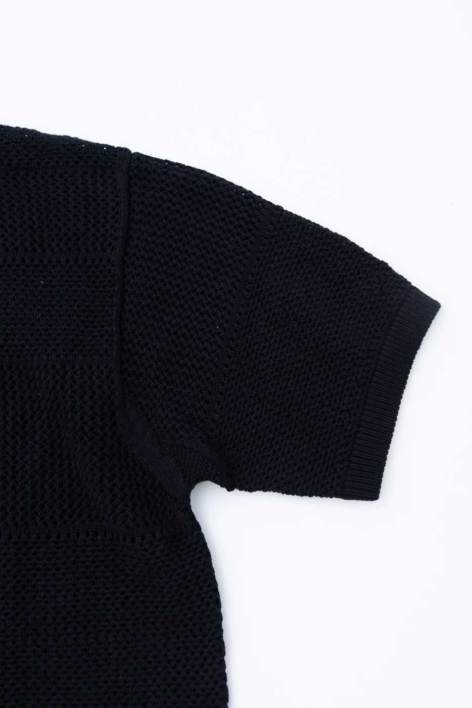 KNITSHIRT01.99 - 1960s Crochet Cotton Short Sleeve Shirt - Deep Black - Image 4
