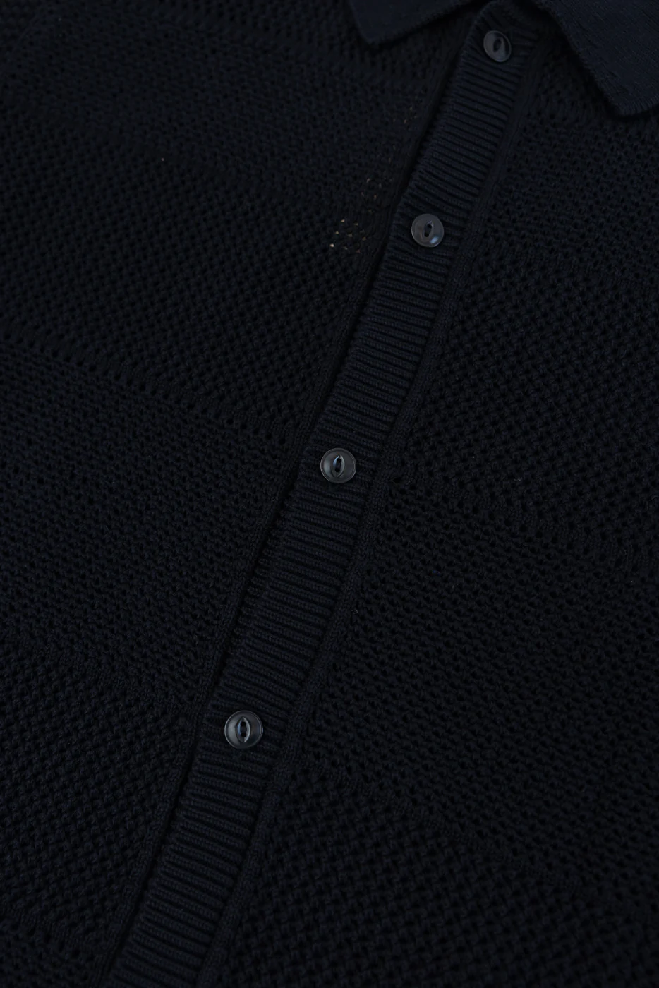 KNITSHIRT01.99 - 1960s Crochet Cotton Short Sleeve Shirt - Deep Black - Image 5