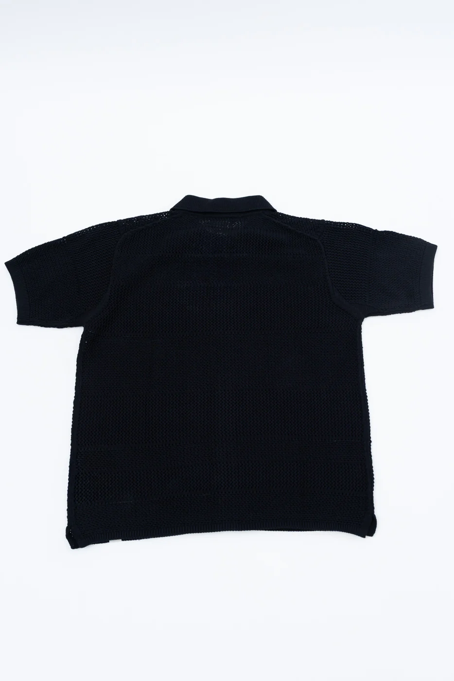 KNITSHIRT01.99 - 1960s Crochet Cotton Short Sleeve Shirt - Deep Black - Image 6