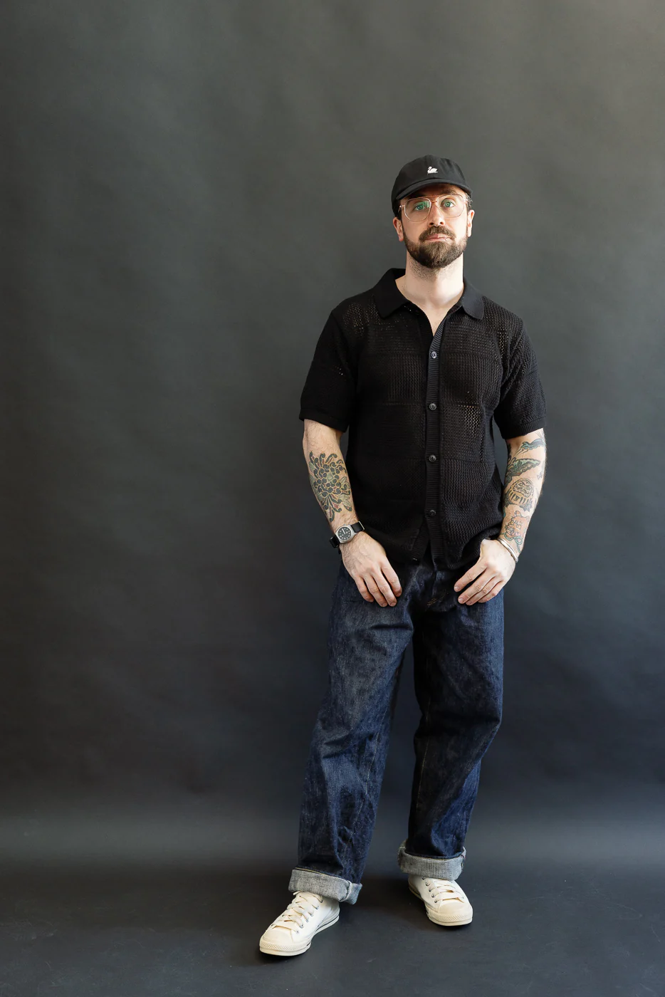 KNITSHIRT01.99 - 1960s Crochet Cotton Short Sleeve Shirt - Deep Black - Image 7
