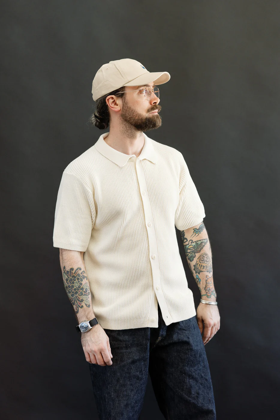 KNITSHIRT03.02 - Ribbed Cotton Knit Short Sleeve Shirt - Nature - Image 11