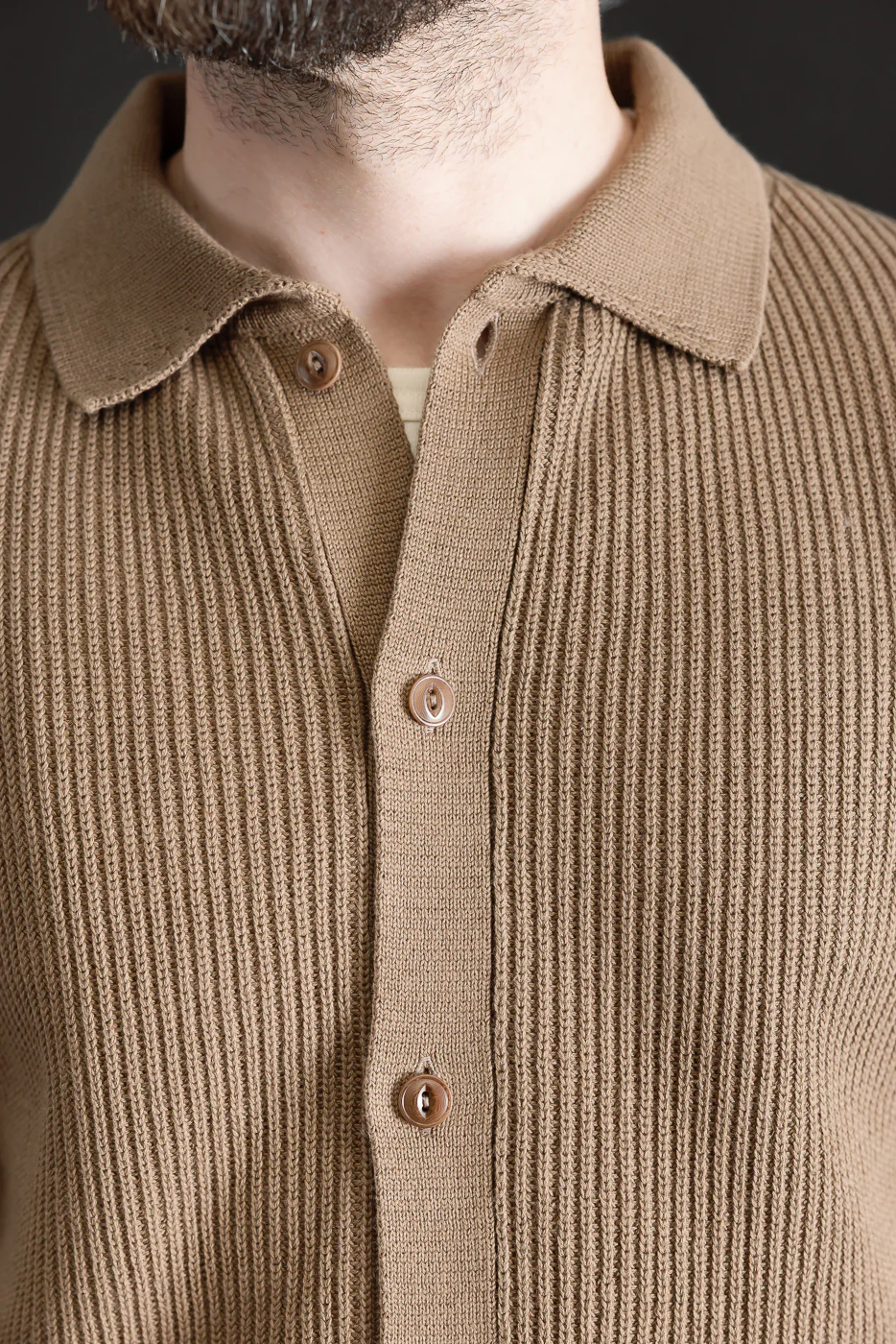 KNITSHIRT05.06 - Ribbed Cotton Long Sleeve Shirt - Grain - Image 16
