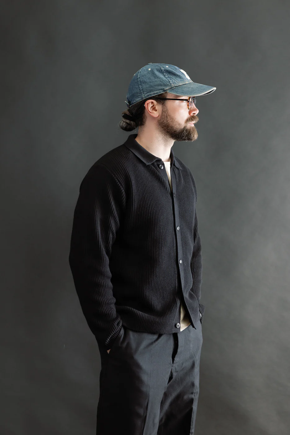 KNITSHIRT05.99 - Ribbed Cotton Long Sleeve Shirt - Deep Black - Image 10