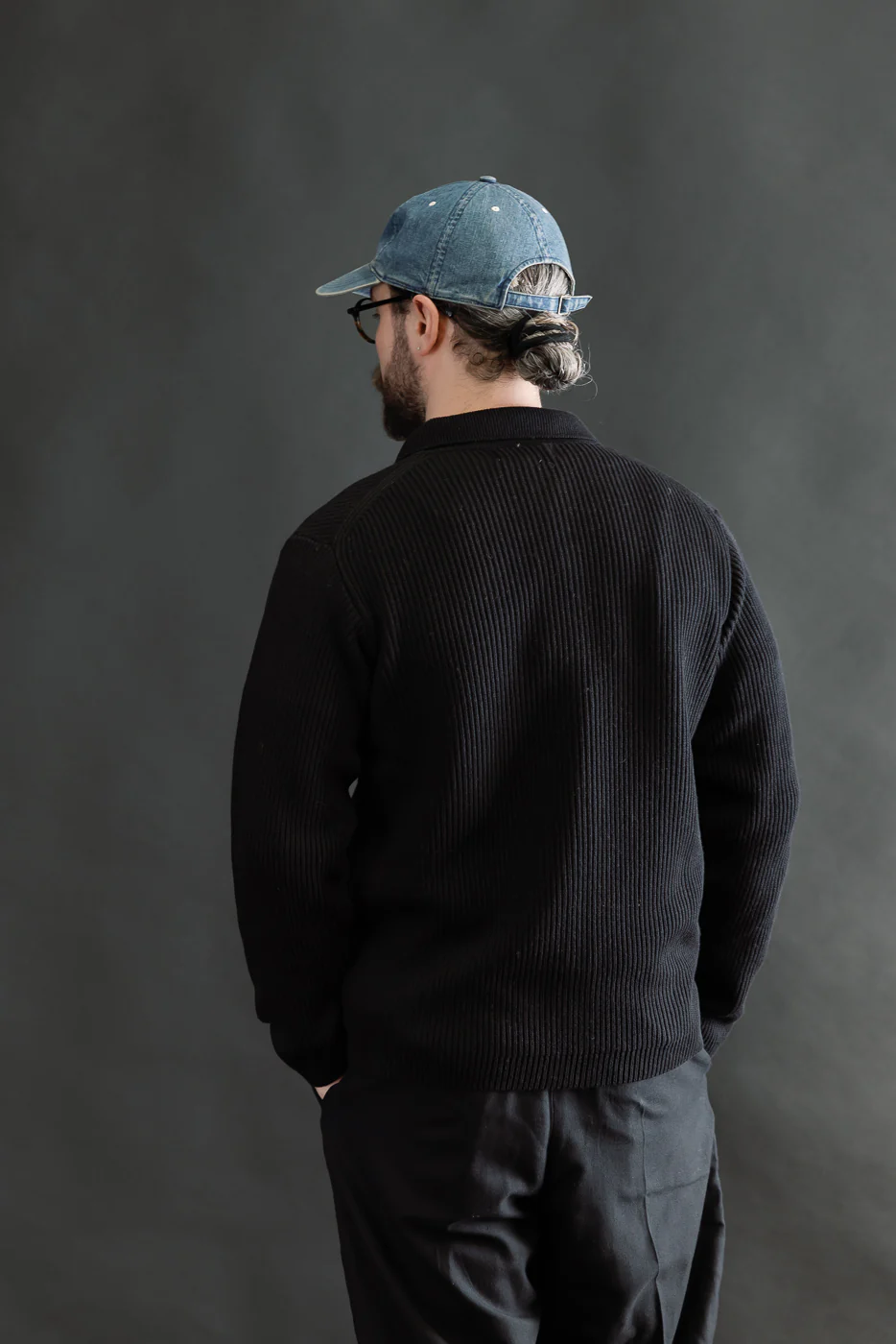 KNITSHIRT05.99 - Ribbed Cotton Long Sleeve Shirt - Deep Black - Image 12