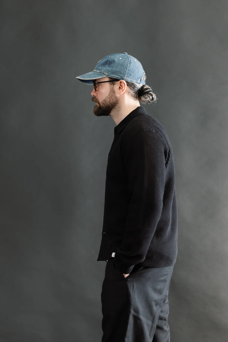 KNITSHIRT05.99 - Ribbed Cotton Long Sleeve Shirt - Deep Black - Image 13