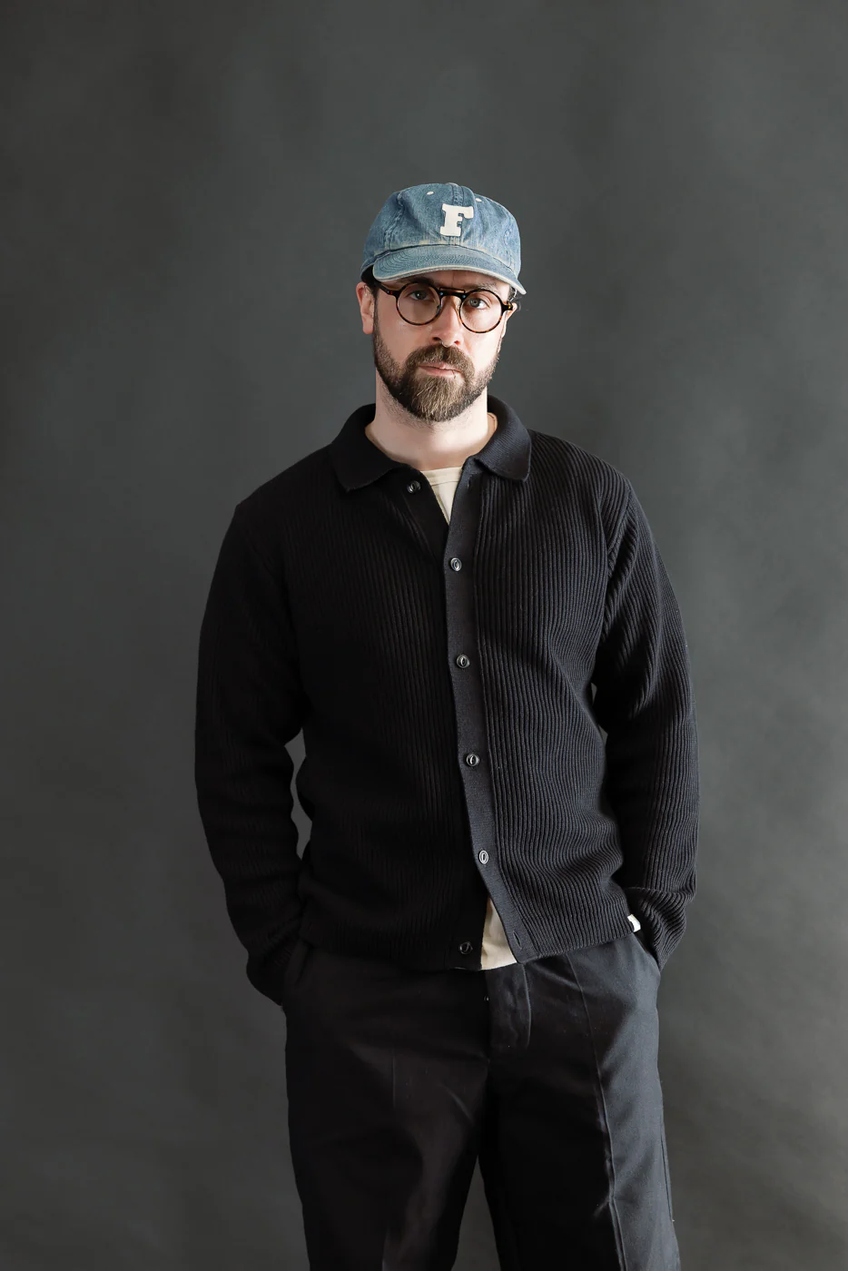 KNITSHIRT05.99 - Ribbed Cotton Long Sleeve Shirt - Deep Black - Image 15