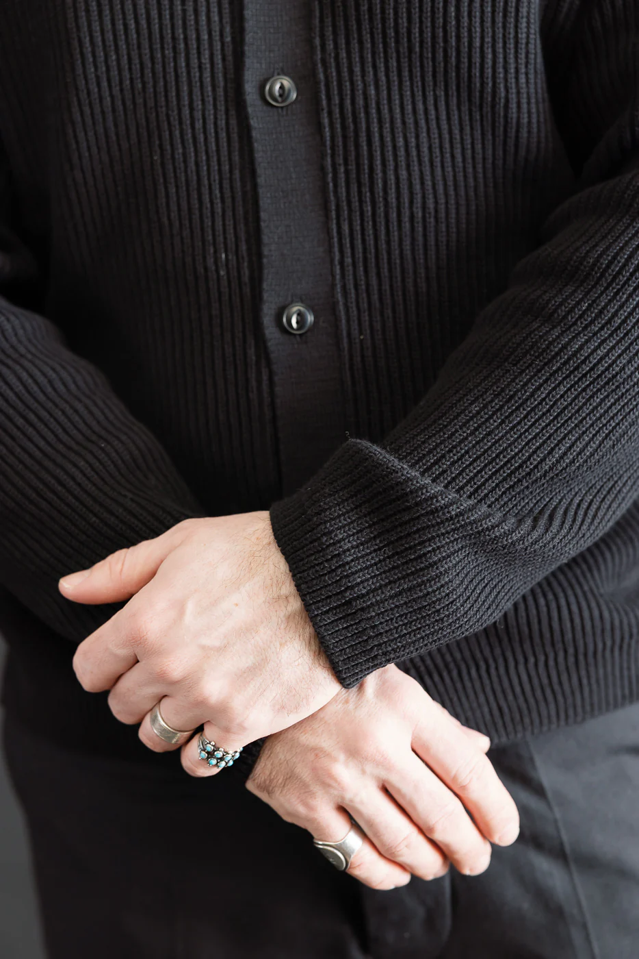 KNITSHIRT05.99 - Ribbed Cotton Long Sleeve Shirt - Deep Black - Image 16
