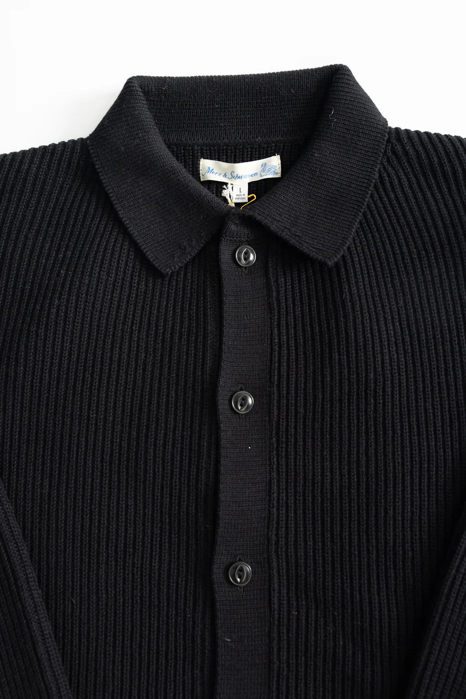 KNITSHIRT05.99 - Ribbed Cotton Long Sleeve Shirt - Deep Black - Image 2