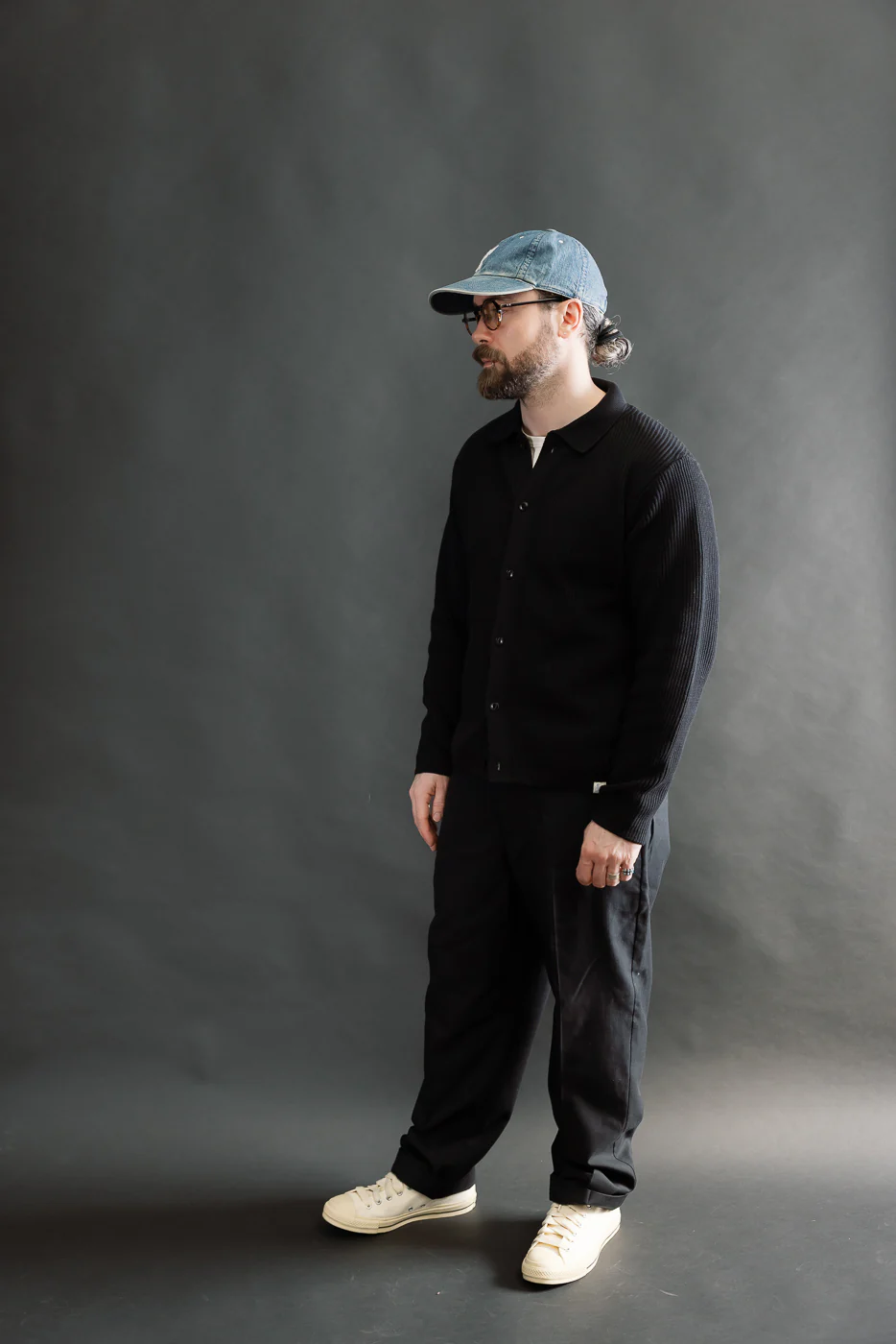 KNITSHIRT05.99 - Ribbed Cotton Long Sleeve Shirt - Deep Black - Image 7