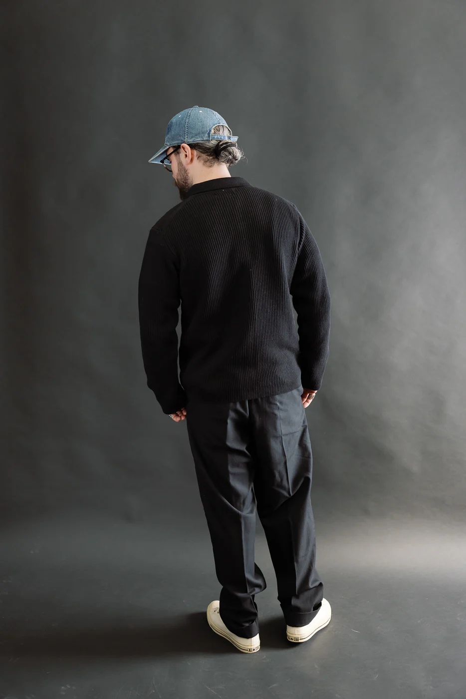 KNITSHIRT05.99 - Ribbed Cotton Long Sleeve Shirt - Deep Black - Image 8