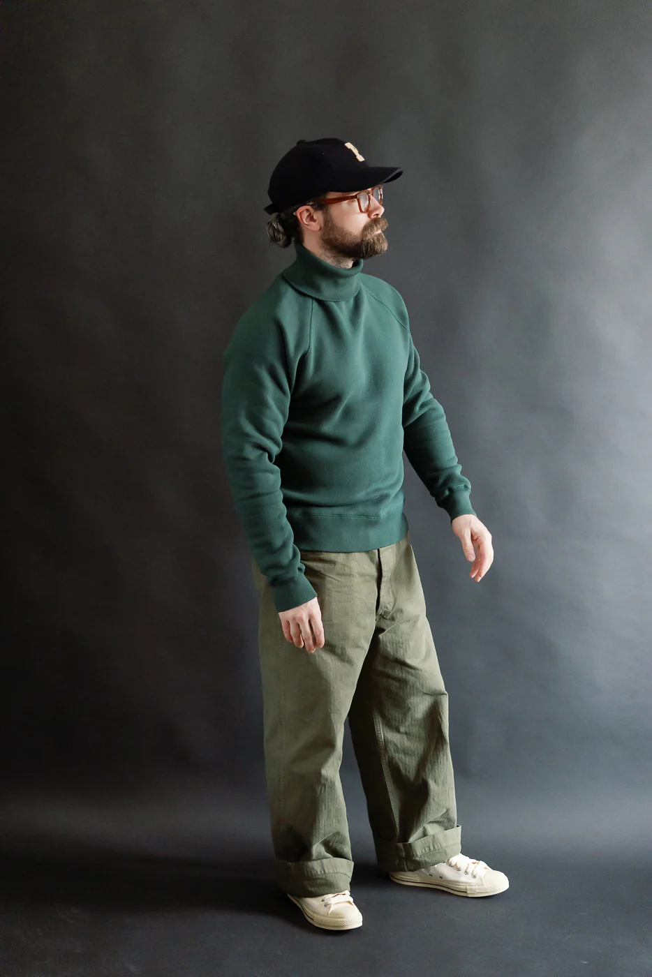 LCS1006 - Super Fluffy Knit Raglan Turtleneck - Vintage Forest Green - Image 6