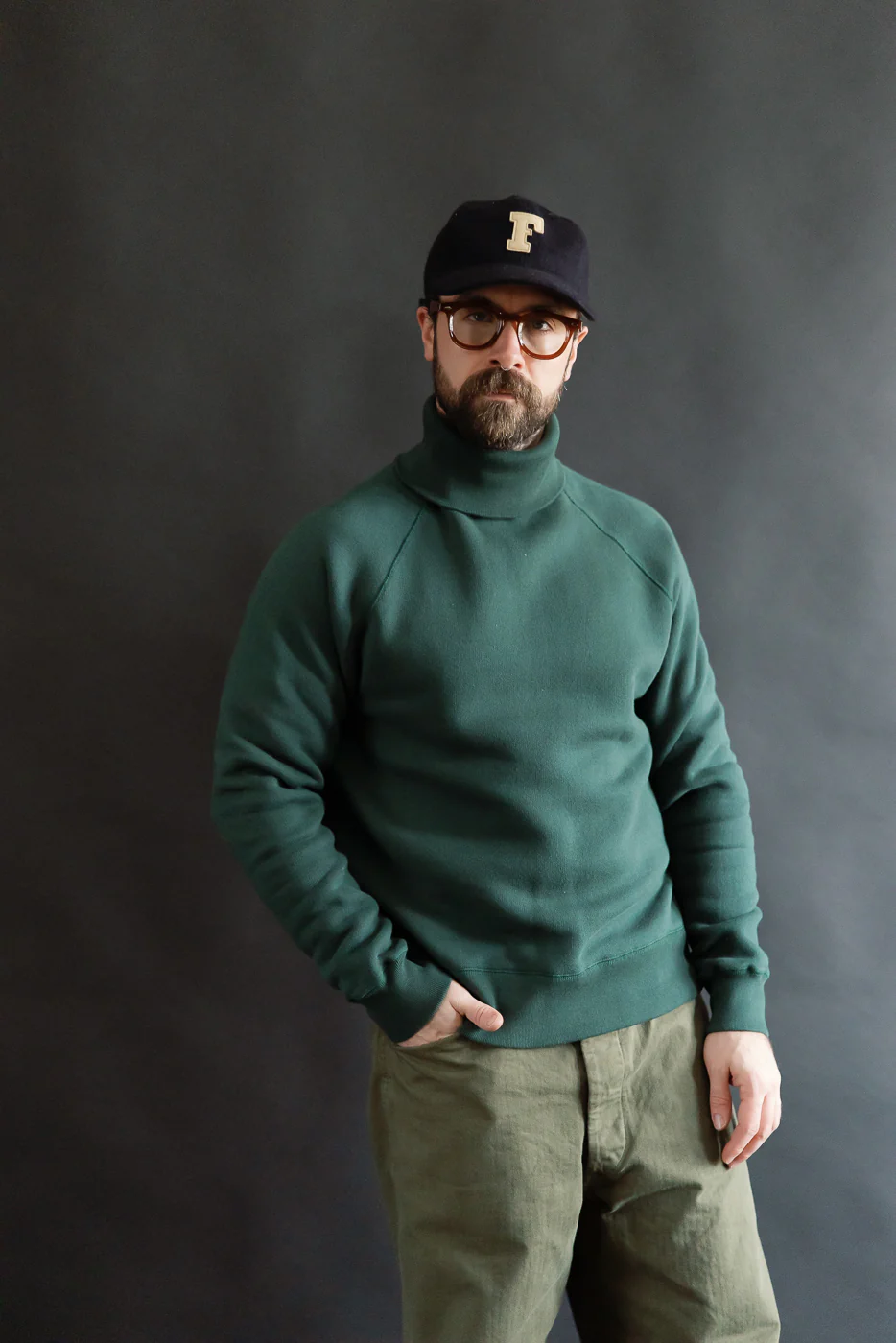 LCS1006 - Super Fluffy Knit Raglan Turtleneck - Vintage Forest Green - Image 8