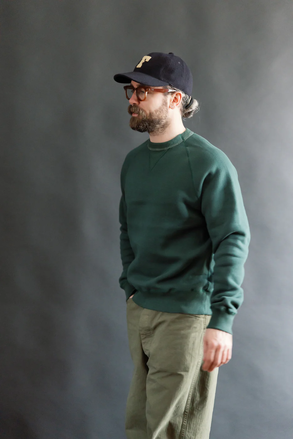 LCS1008 - Super Fluffy Knit Raglan V-Gusset Crew Neck - Vintage Forest Green - Image 12