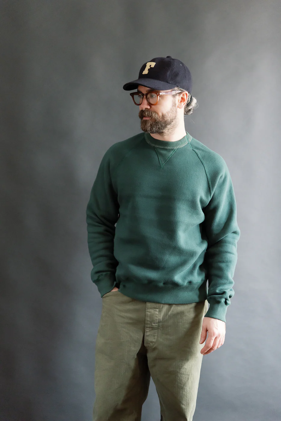 LCS1008 - Super Fluffy Knit Raglan V-Gusset Crew Neck - Vintage Forest Green - Image 13