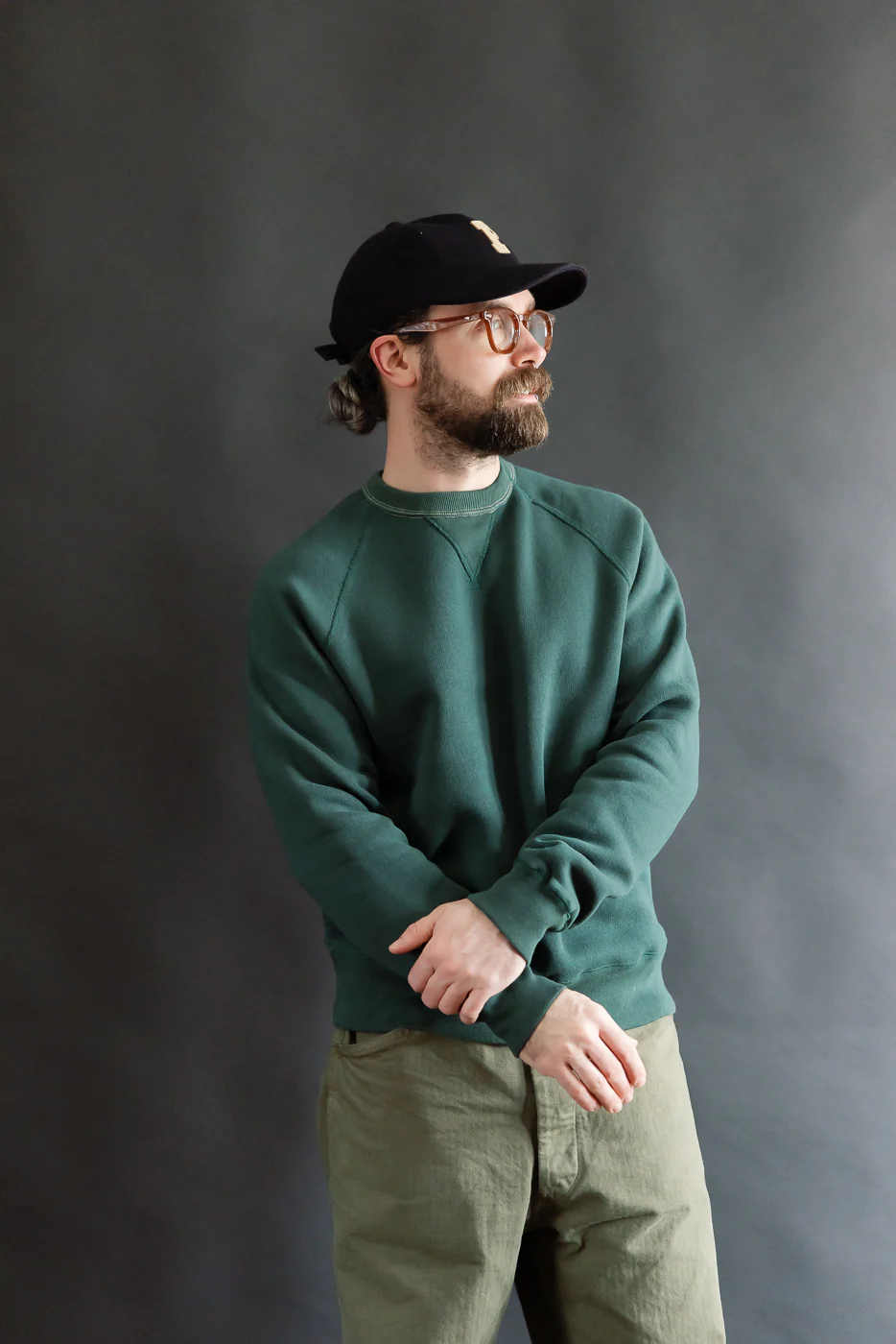 LCS1008 - Super Fluffy Knit Raglan V-Gusset Crew Neck - Vintage Forest Green - Image 14