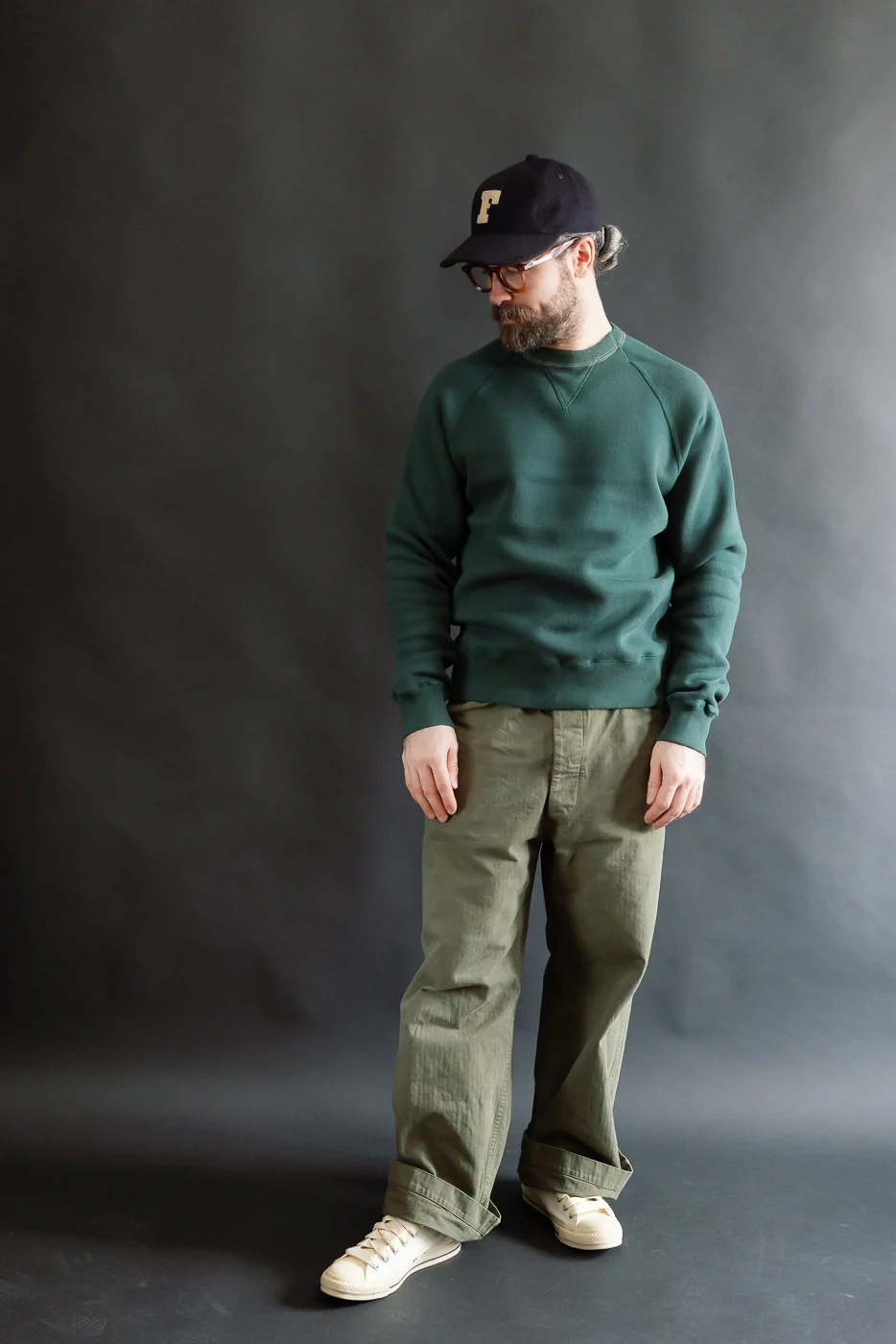 LCS1008 - Super Fluffy Knit Raglan V-Gusset Crew Neck - Vintage Forest Green - Image 5