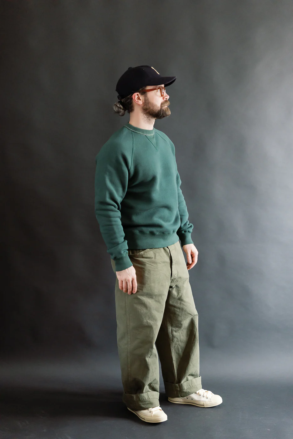 LCS1008 - Super Fluffy Knit Raglan V-Gusset Crew Neck - Vintage Forest Green - Image 6