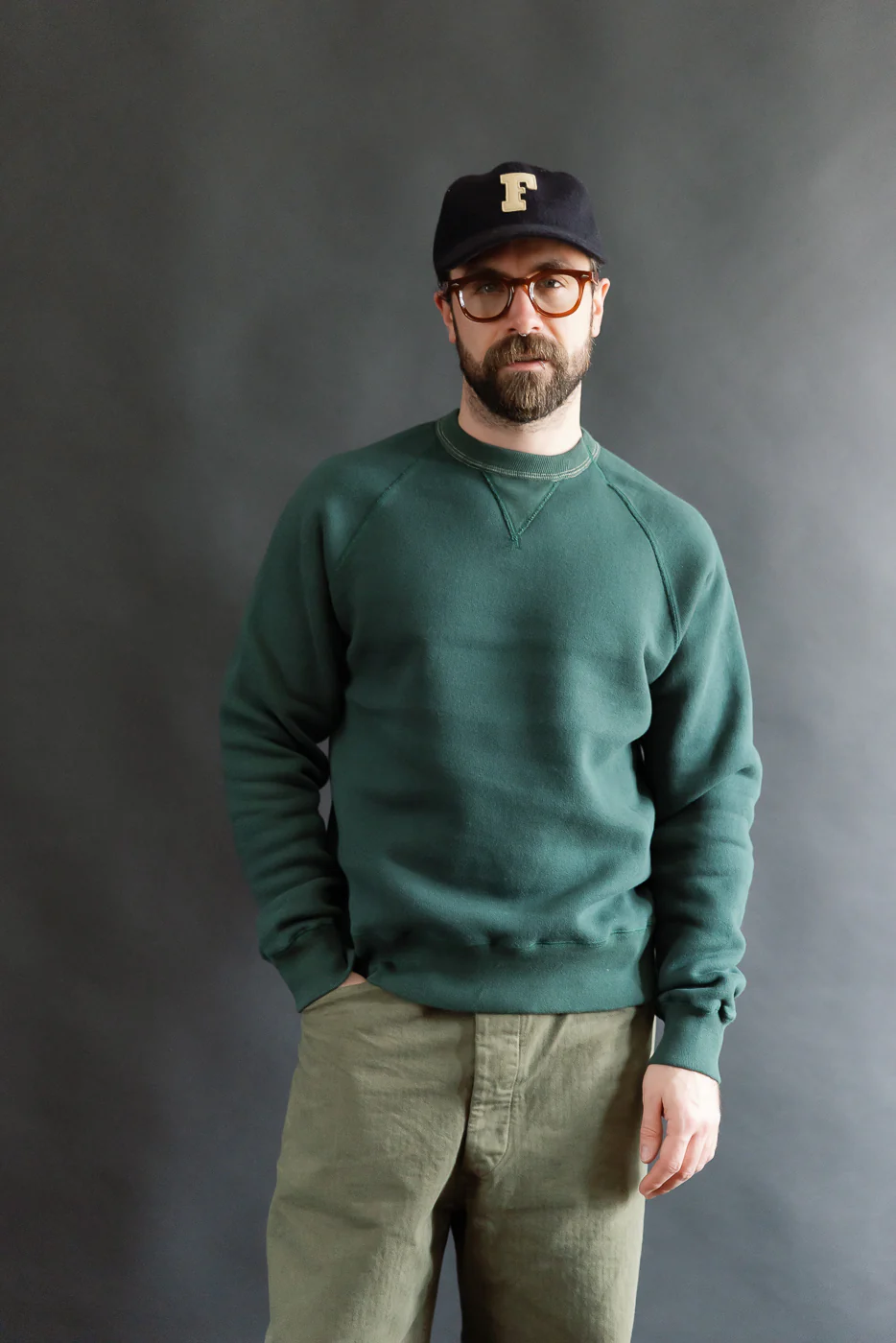LCS1008 - Super Fluffy Knit Raglan V-Gusset Crew Neck - Vintage Forest Green - Image 8