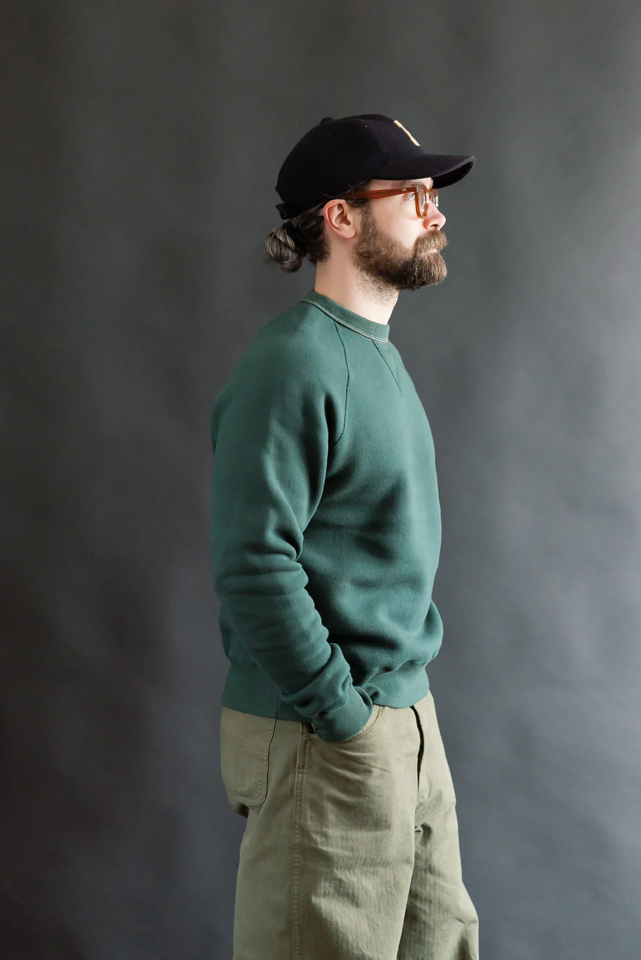 LCS1008 - Super Fluffy Knit Raglan V-Gusset Crew Neck - Vintage Forest Green - Image 9