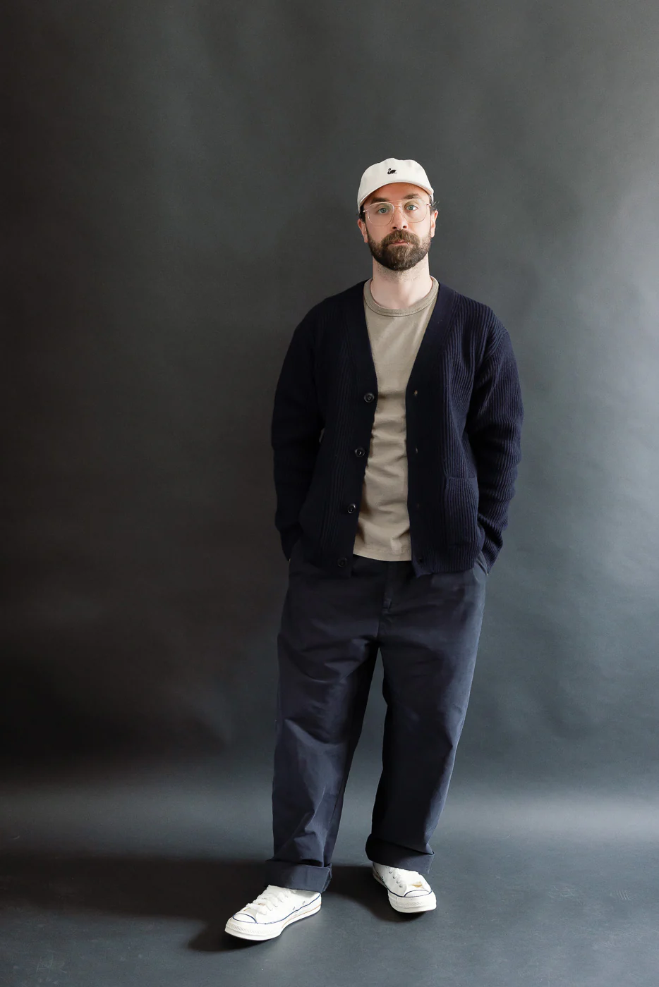 LOCG02.51 - Merino Wool Cashmere Cardigan - Navy - Image 6