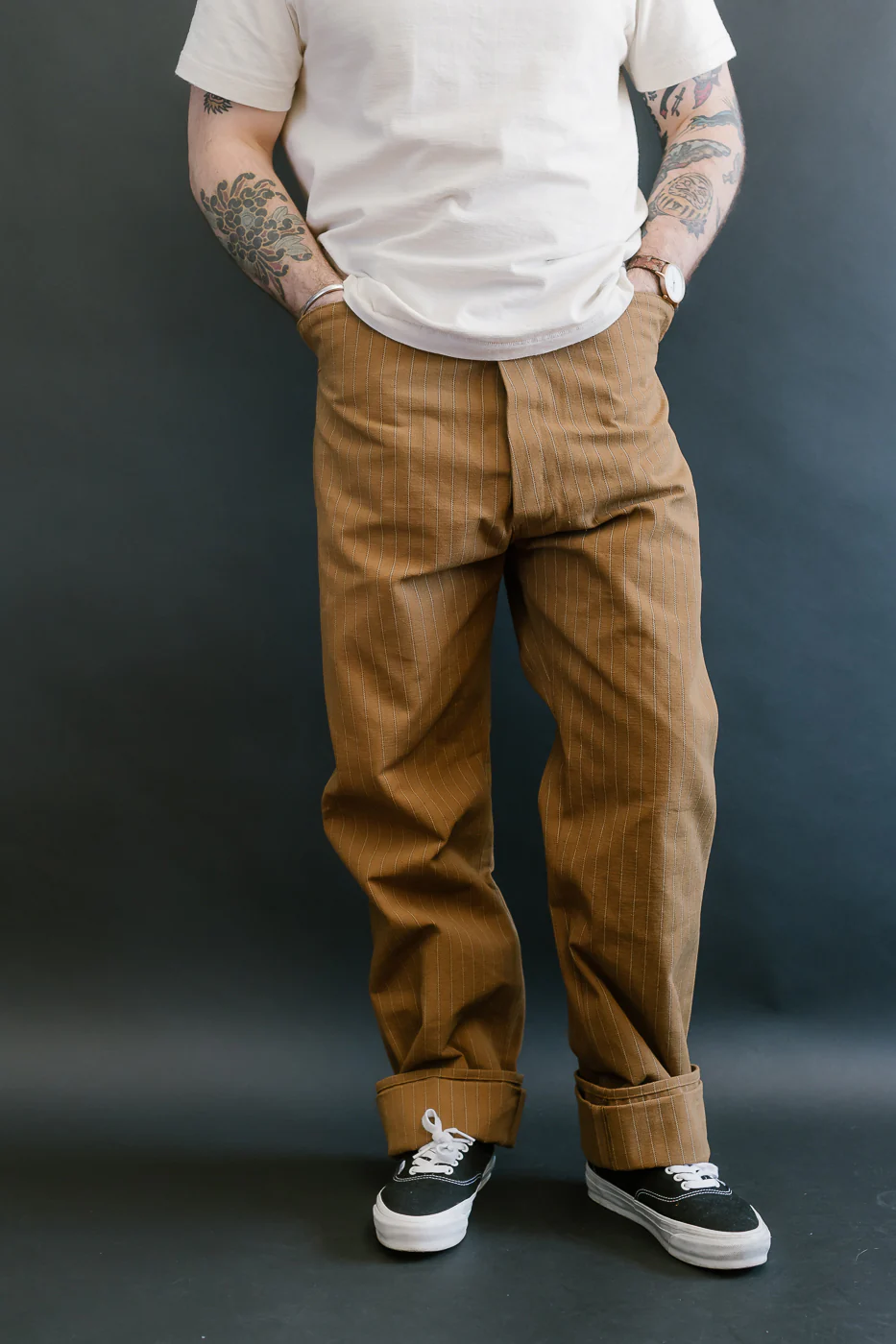 Lot 1228 - 1874 3-Pocket Greenebaum Heavy Leather Bound Overall Trousers - Duck Stripe - Image 12