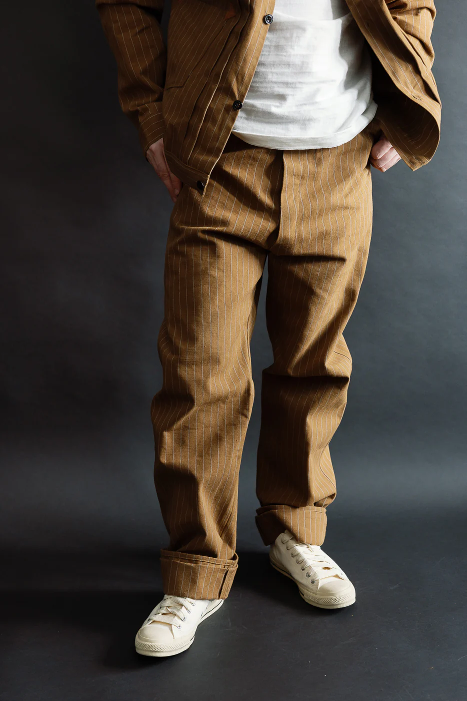 Lot 1229 - 1900 4-Pocket Greenebaum Heavy Leather Bound Overall Trousers - Duck Stripe - Image 10