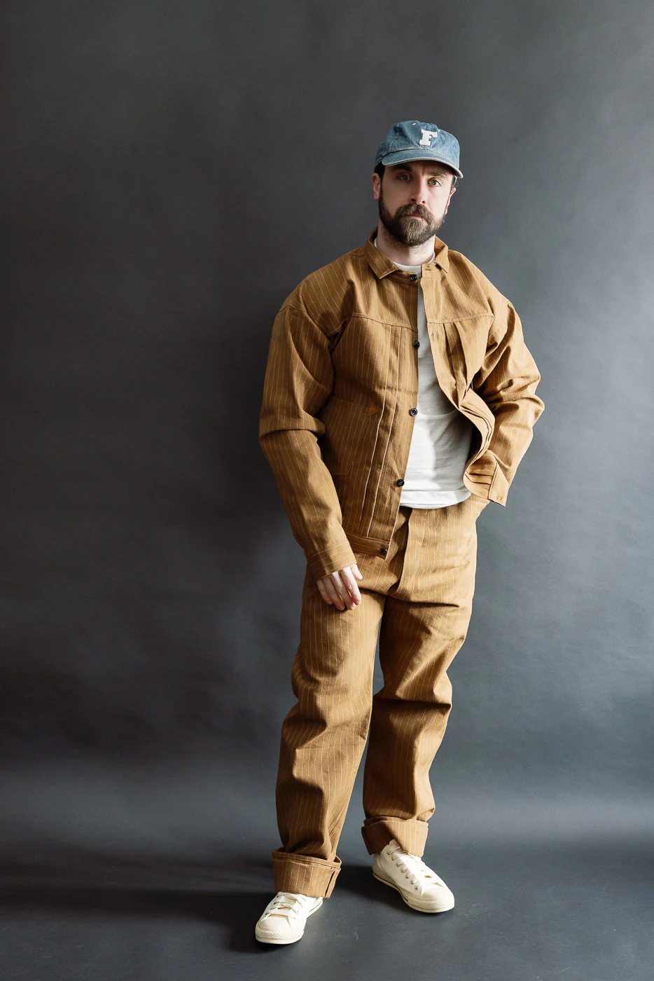 Lot 1229 - 1900 4-Pocket Greenebaum Heavy Leather Bound Overall Trousers - Duck Stripe - Image 7