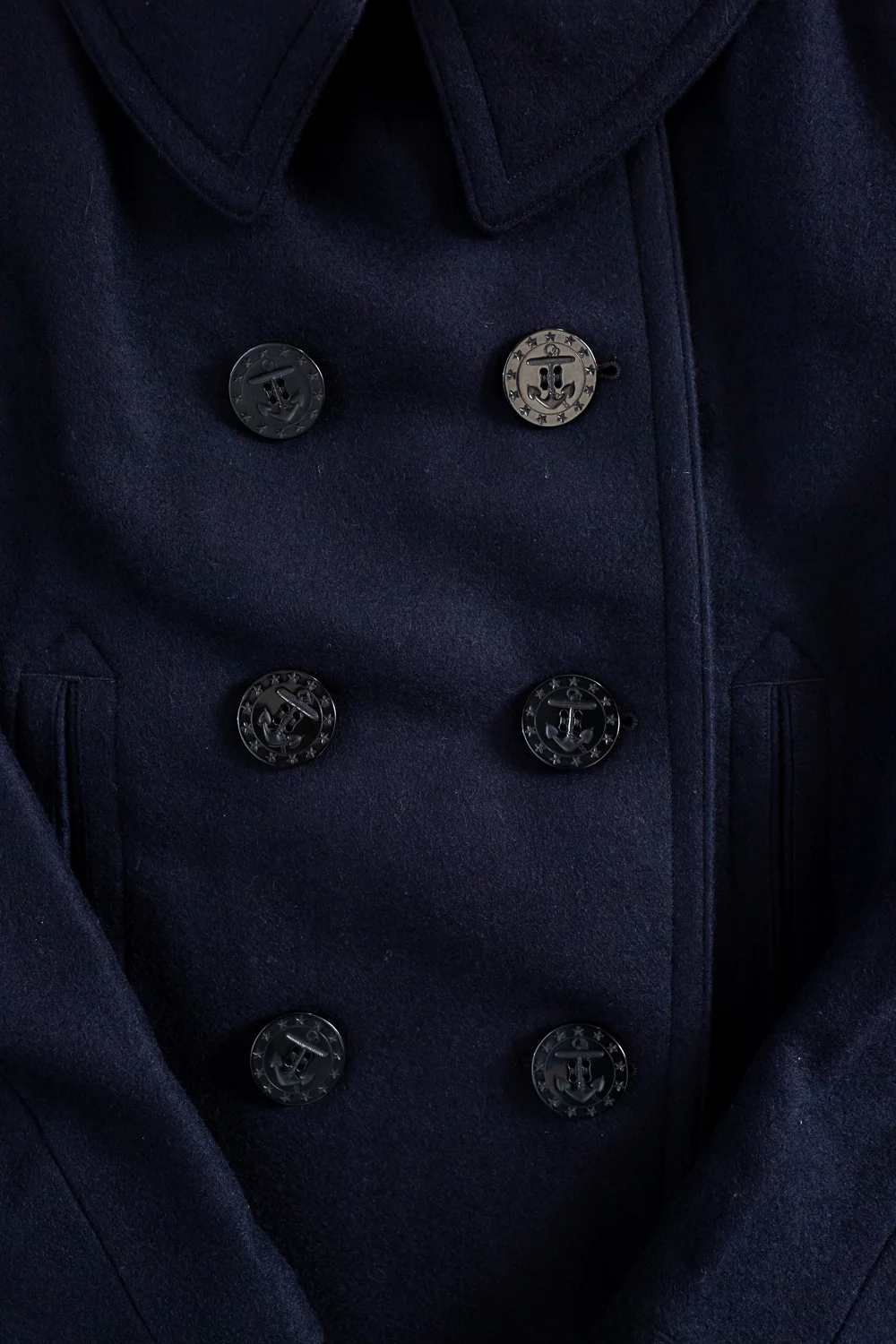 Lot 2205 - 1920's WW1 Style US Navy 13 Stars Melton Wool Pea Coat - Navy - Image 3