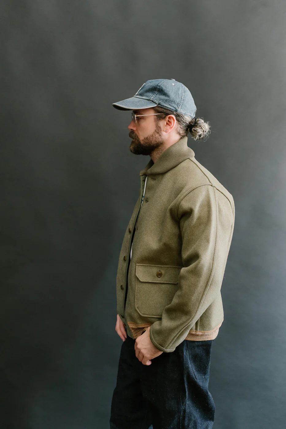 Lot 2233 - A-1 Style Melton Wool Jacket - OD Green - Image 13