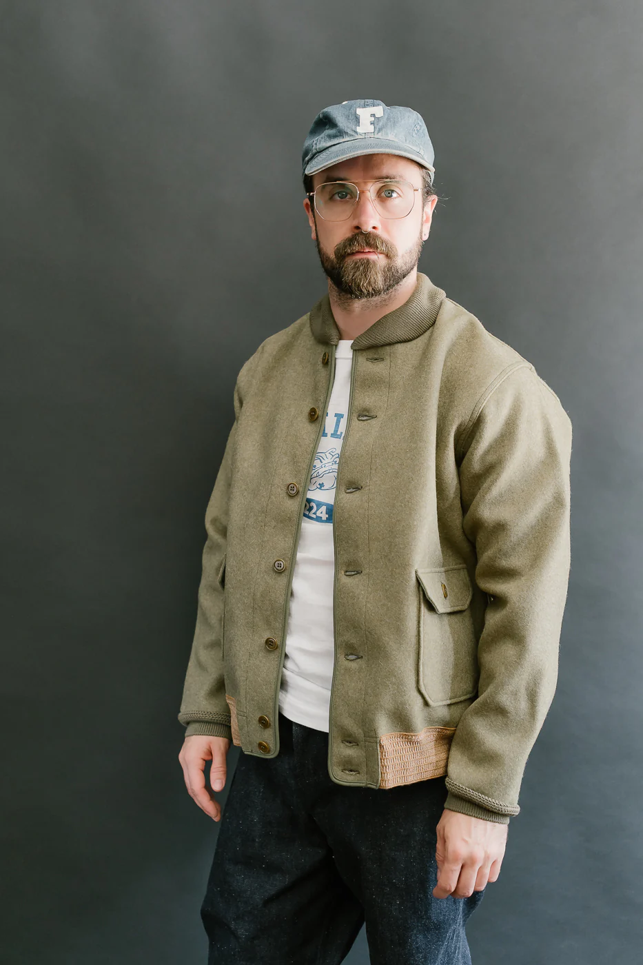 Lot 2233 - A-1 Style Melton Wool Jacket - OD Green - Image 14
