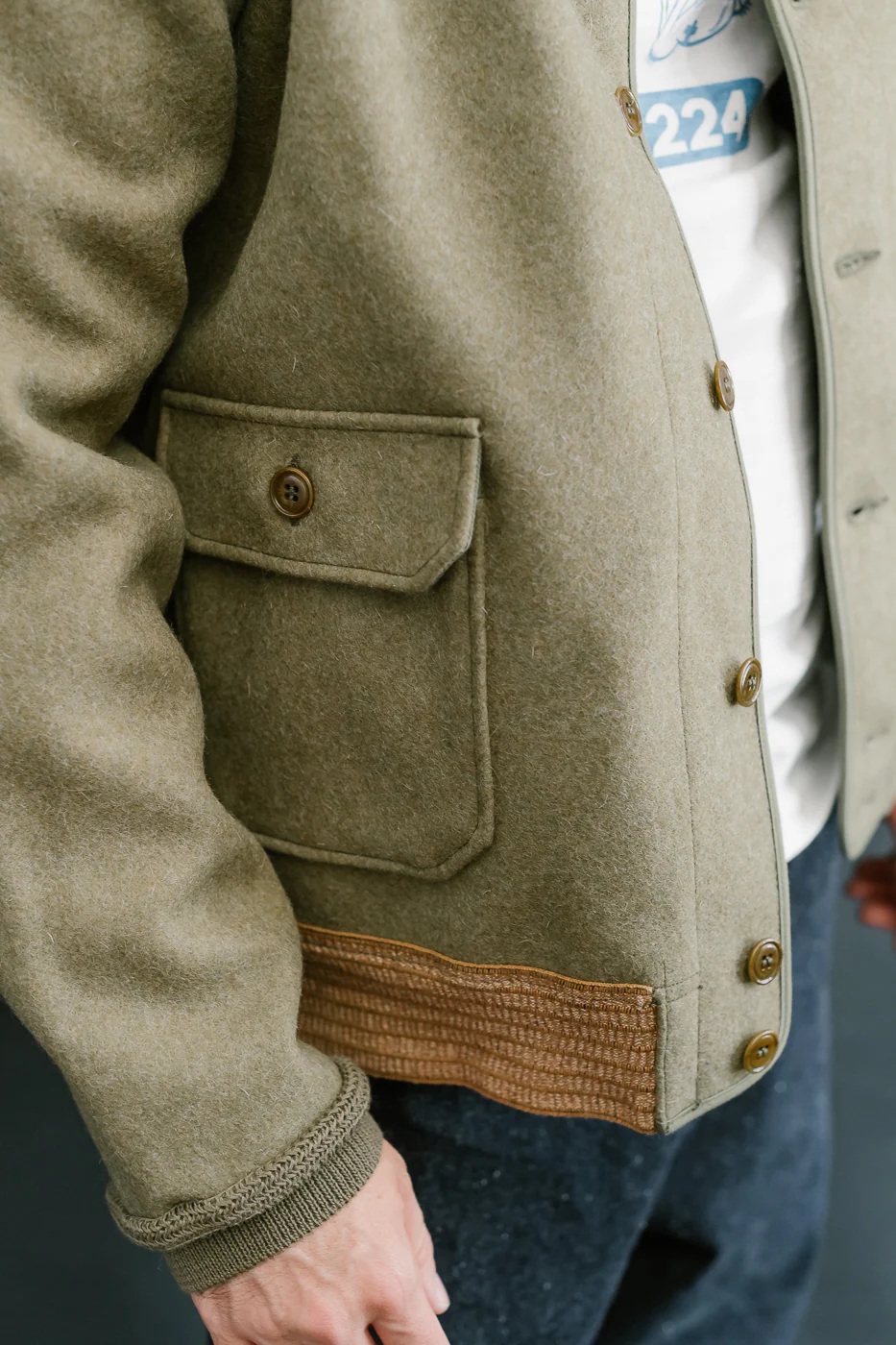 Lot 2233 - A-1 Style Melton Wool Jacket - OD Green - Image 18